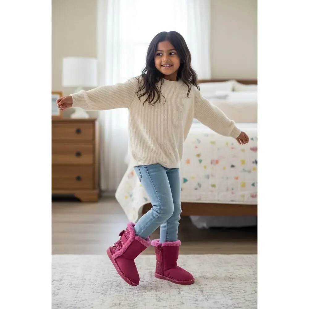 DISNEY Minnie Mouse Girls Pink Glitter Suede Sherpa Boots - Size: 10T